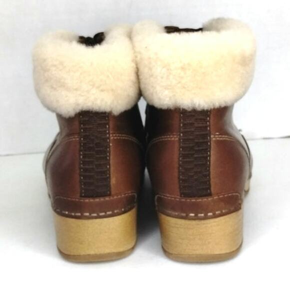 Dansko Bailee Lace Up Bootie size 38 US 7.5 8 brown leather fleece trim - Picture 4 of 9